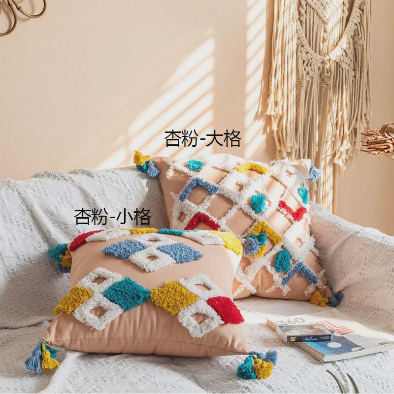 家居抱枕靠枕刺绣ins风簇绒客厅装饰全棉长枕方枕流苏枕芯可拆洗
