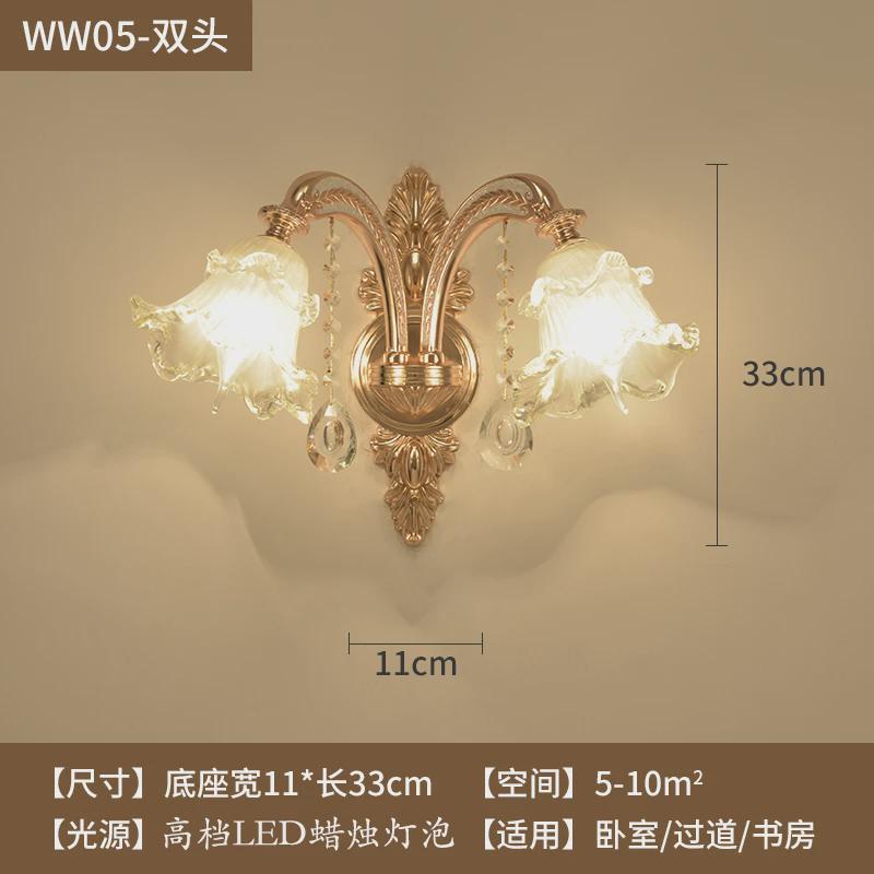 欧式水晶中山壁灯双头客厅创意过道锌合金卧室床头电视背景墙灯具