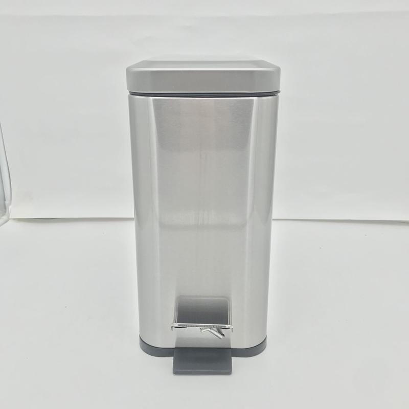 8l长方形带盖家用卫生间厨房酒店窄身不锈钢钨钢色脚踏垃圾桶