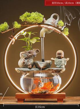 小型鱼缸桌面客厅电视柜开业礼品流水摆件创意家居书桌装饰品招财