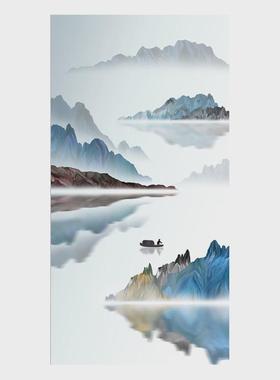 Y禊316D新中式山水玄关壁纸竖版走廊过道壁画进门意境墙布8D生财