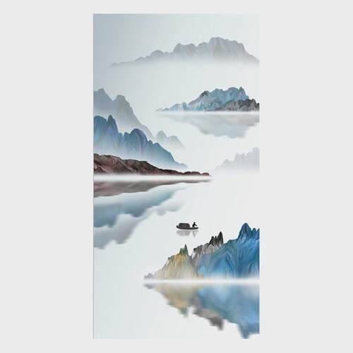 y禊316d新中式山水玄关壁纸竖版走廊过道壁画进门墙布意境8d生财