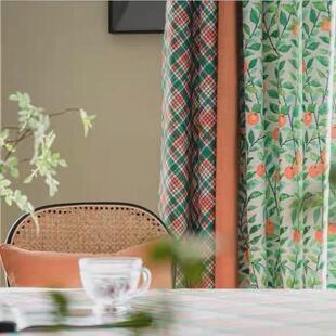 美式田园窗帘复古落地飘窗蓝色3d数码印花窗帘布棉麻客厅书房卧室