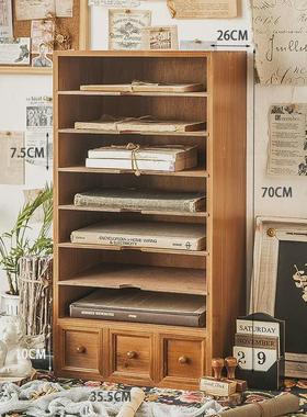 ki9sa4文件夹桌面收纳盒抽屉式手账书桌书架置物架木质复古多层储