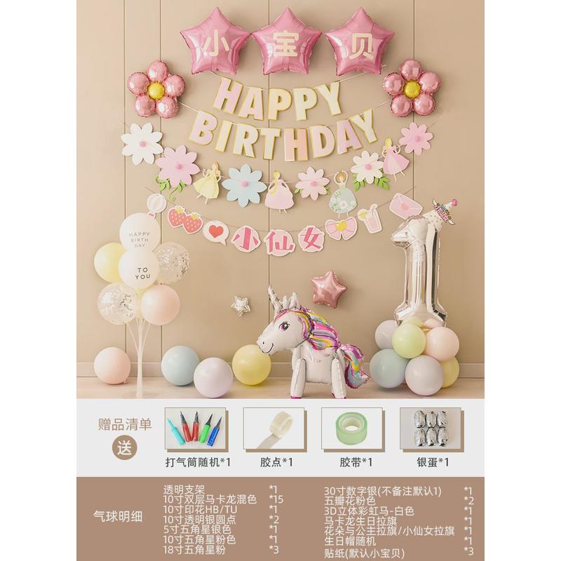 女孩生日布景家里仪式感布置气球一周岁3岁2岁场地背景墙装饰宝宝