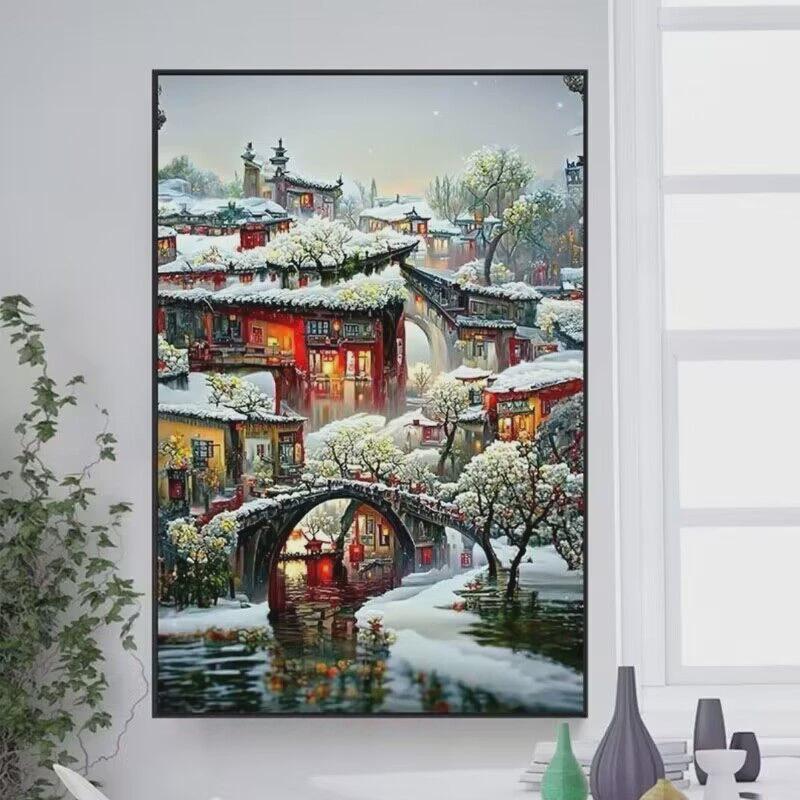 v3fp春夏秋冬四季十字绣2023新款客厅绣线满手风景山水画四联画绣