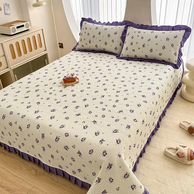 全棉小清新床盖三件套四季夹加厚款棉床单可水洗抖音爆款防滑床单