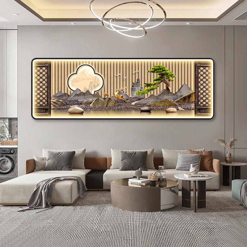 背有靠山沙发背景墙挂画新中式客厅装饰画大尺寸山水壁画横幅大气