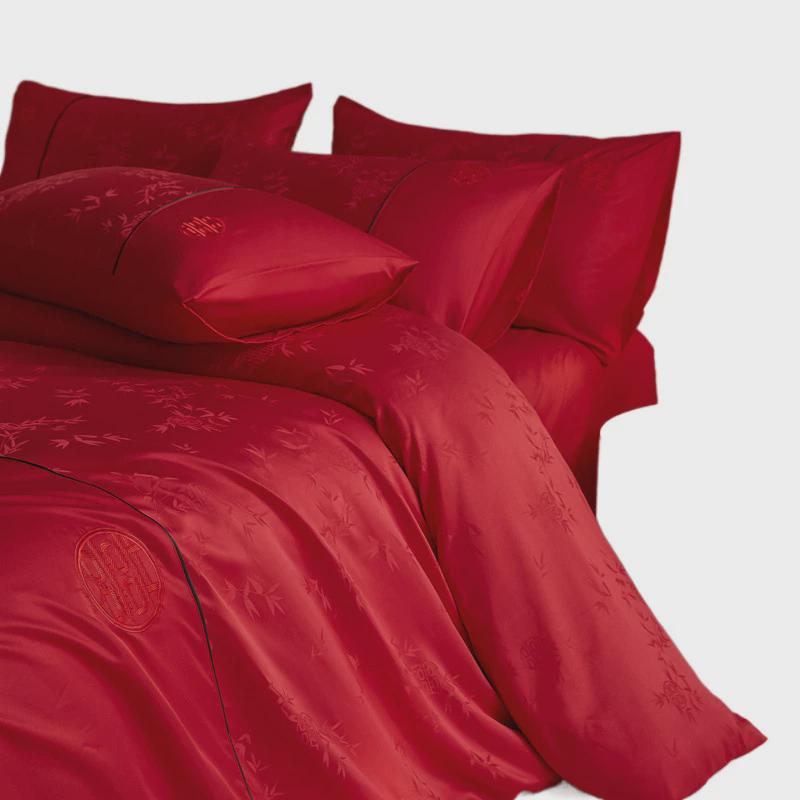 热销简约床上用品四件套备轻奢铺大红婚婚庆纯色高级婚礼婚房长绒