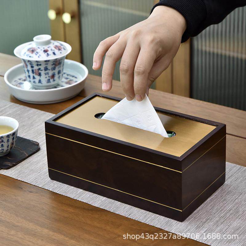 黑檀实木纸巾盒铜面板铜盖铜木中式纯铜轻奢红木厂家直销居家收纳