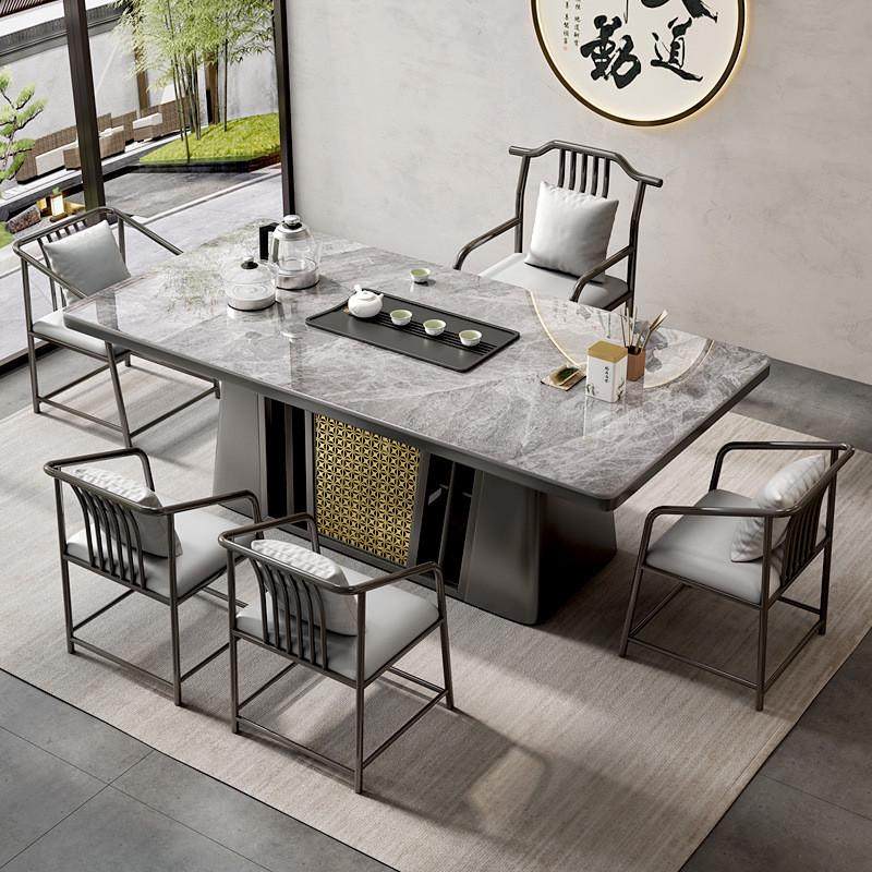 现代轻奢岩板茶台客厅阳台简约型茶桌椅组合家用一整套全自动办公
