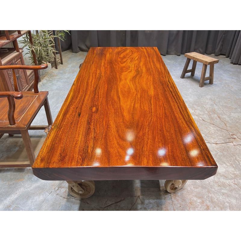 鼓茶桌奥坎实木大板桌绿心檀歌南美胡桃木原木办公桌茶板茶台整板