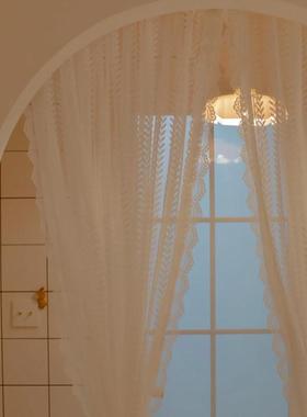 sw1c蕾丝白色短款批发纱帘小窗户半帘魔术贴自粘窗帘美式田园飘窗