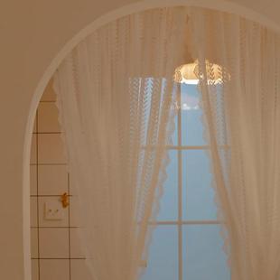 sw1c蕾丝白色短款批发纱帘小窗户半帘魔术贴自粘窗帘美式田园飘窗