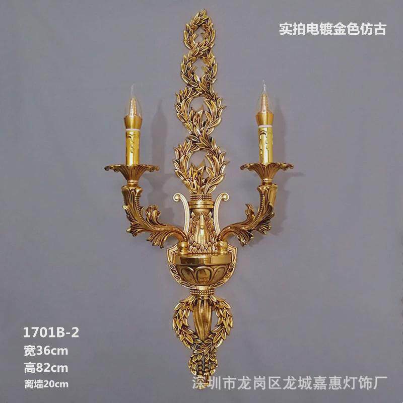 欧式合金壁灯卧室客厅复古水晶灯具法式创意别墅双头蜡烛墙壁灯