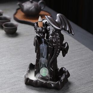 厂家直销摆件烟倒流沉香炉 创意飞龙在天北欧翼龙led灯倒流炉陶瓷
