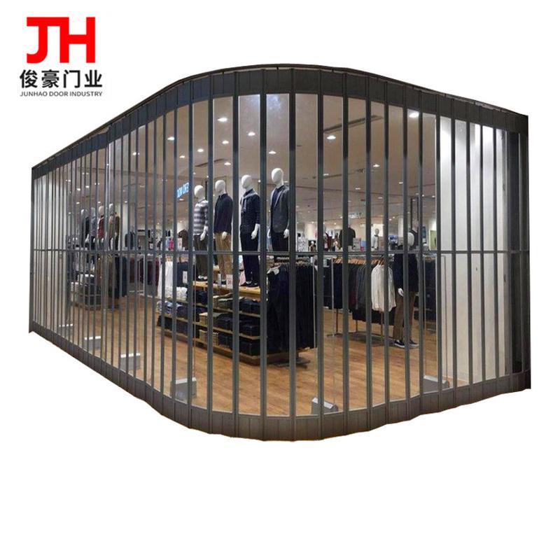 安装铝合金水晶折叠门商场侧向弧形折叠水晶门推拉式水晶折叠门