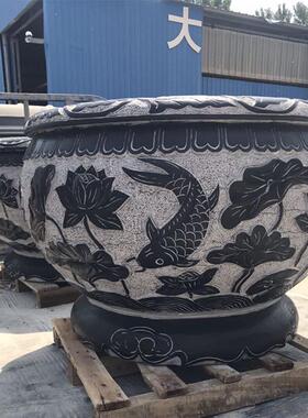 石雕鱼缸青石仿古花盆鱼缸花岗岩荷花鱼缸庭院摆件厂家