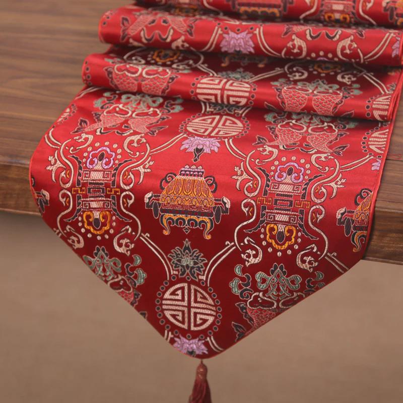 丝绸桌旗台布中国风茶桌旗中式禅意桌布红色结婚喜庆茶几旗布餐垫