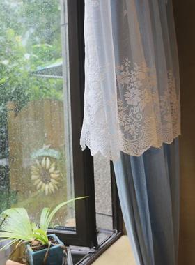 文艺杆淡牛仔蓝色门窗窗帘隔断帘美式纯色穿小清新免打孔