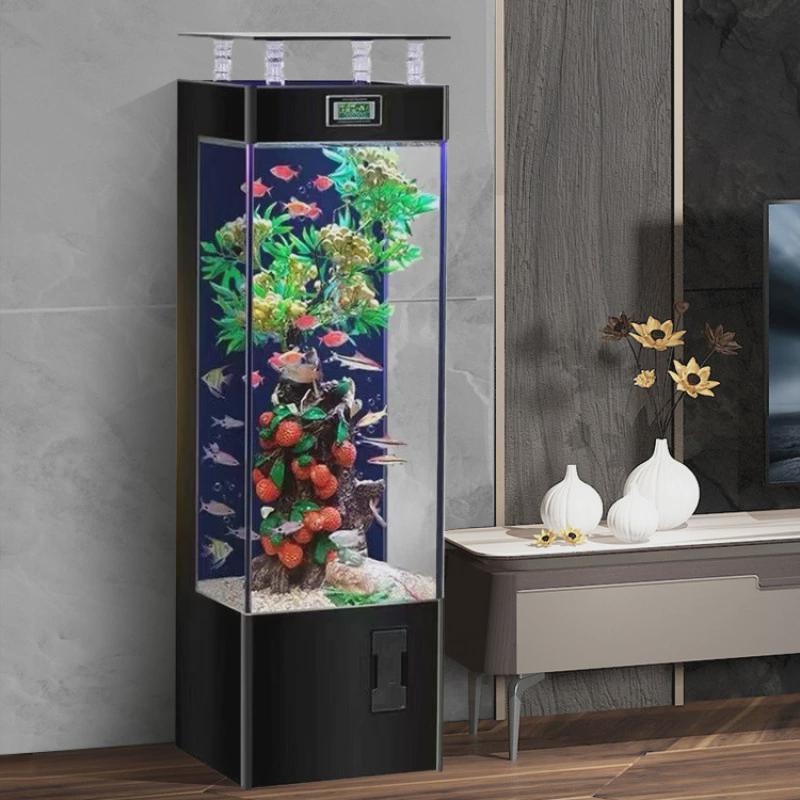金鱼缸客厅家用白玻璃方缸鱼缸落地中小型智能免换水懒人水族箱