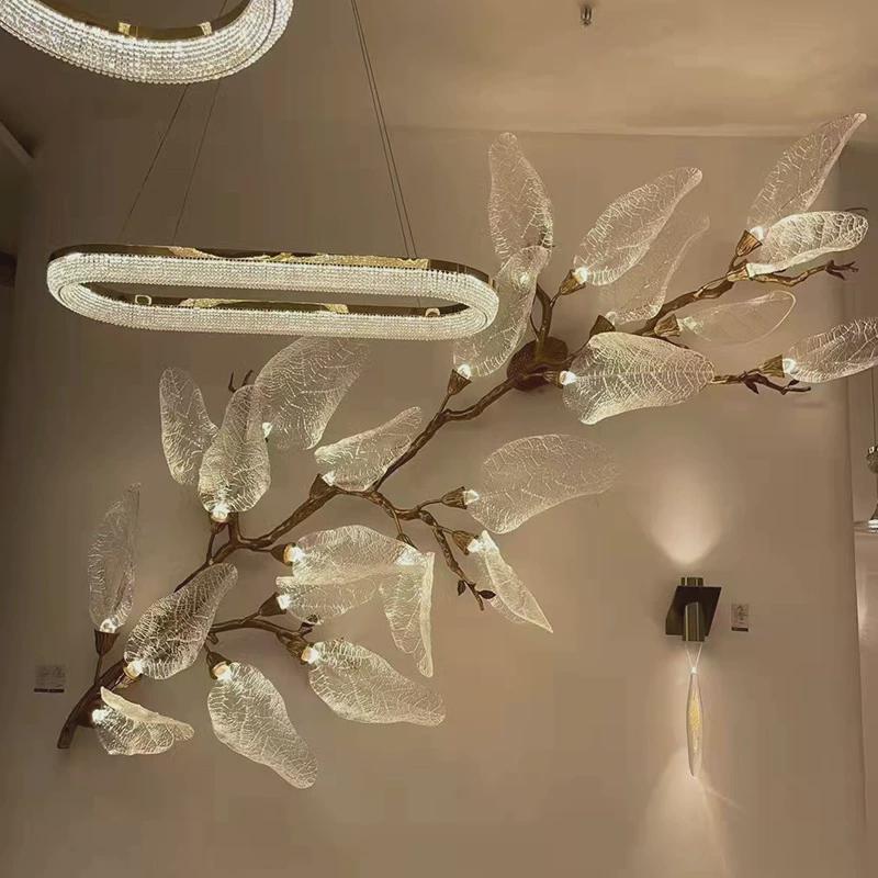 工程灯定制轻奢树叶吊灯别墅复式楼梯会所餐厅创意装饰枝形吊灯