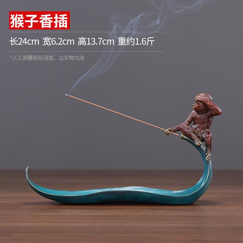 黄铜香香插叶子香插一叶猴家居茶道茶室猴子道线香炉摆件