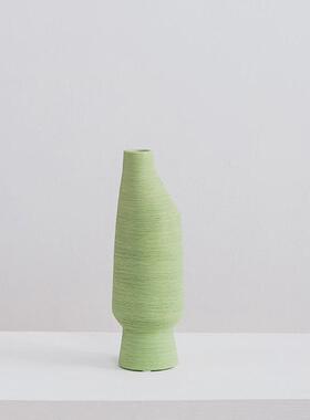 绿色拉丝陶瓷花瓶手工彩绘创意花器样板间客厅售楼处装饰摆件前台