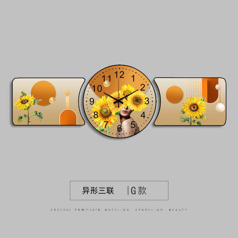 客厅三联画装饰画现代简约大气壁画家和万事兴钟表挂画沙发背景墙