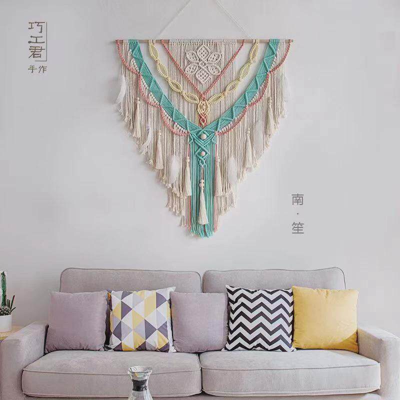 波西米亚挂毯民宿北欧风装饰壁毯棉绳手工编织羽毛流苏挂饰,居家布艺,挂毯/壁毯,淘宝优惠券,粉丝福利购,淘宝优惠卷