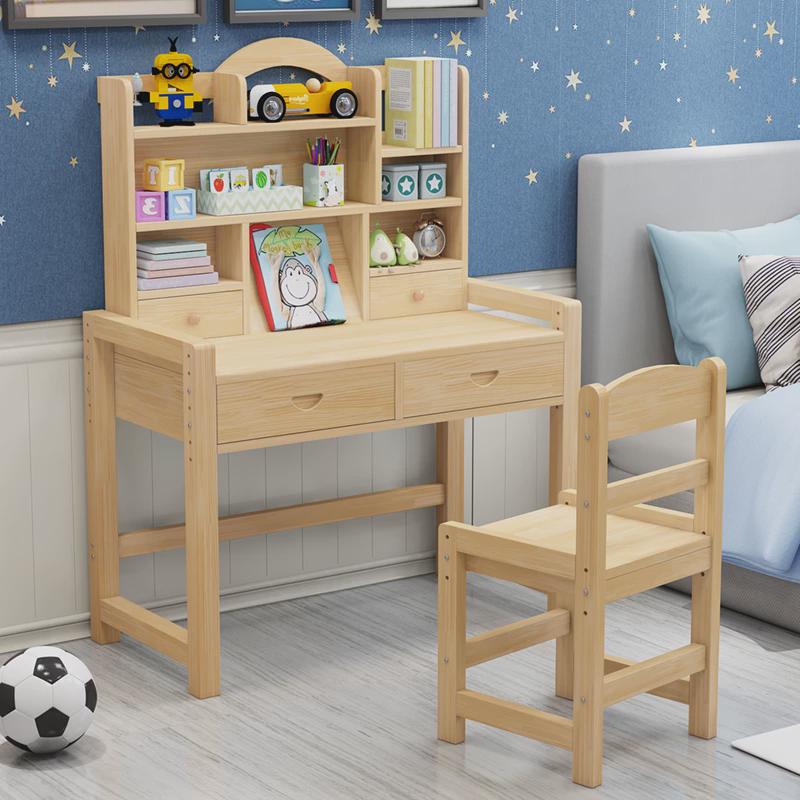 #实木儿童学习桌可升降家用小学生男孩简约写字桌椅套装女孩子书