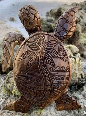 夏威夷海龟浴室家居装饰木质手工雕刻龟浴室装饰海边装饰木雕墙饰
