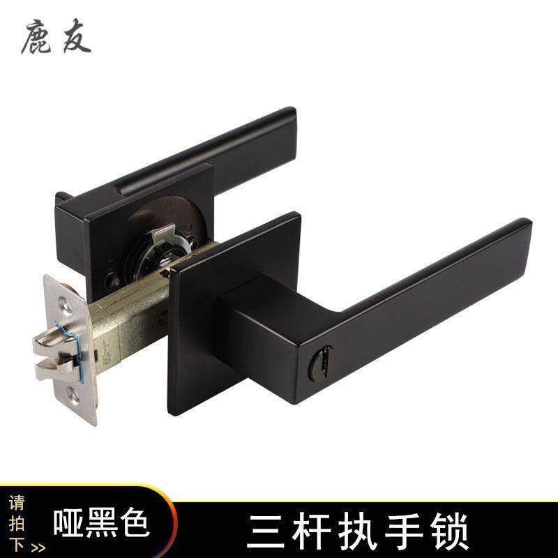 鹿门锁三杆执手锁金色门锁卧室房门锁球形单舌友消防门重型把手锁