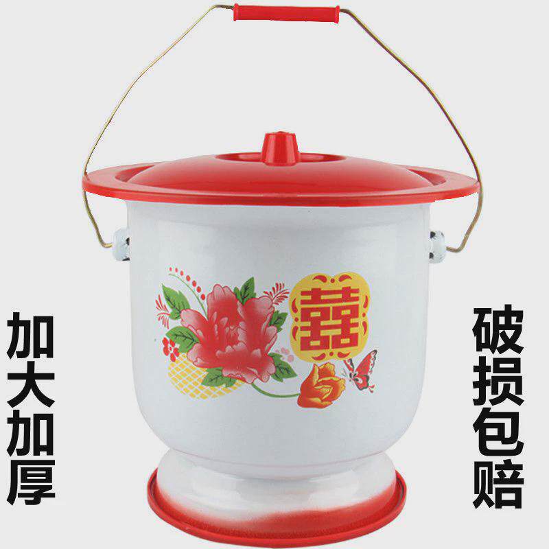 搪瓷痰盂高脚痰盂带提手老人痰盂搪瓷喜庆婚庆座便器小孩痰盂熏疗