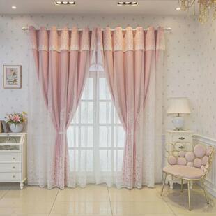 新款 窗帘遮光布纱卧室双层飘窗客厅一体纯色田园简约现代绣花纱帘