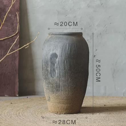 灰色大型落地高款大花瓶摆件客厅复古民宿寂侘风造景土陶罐中式