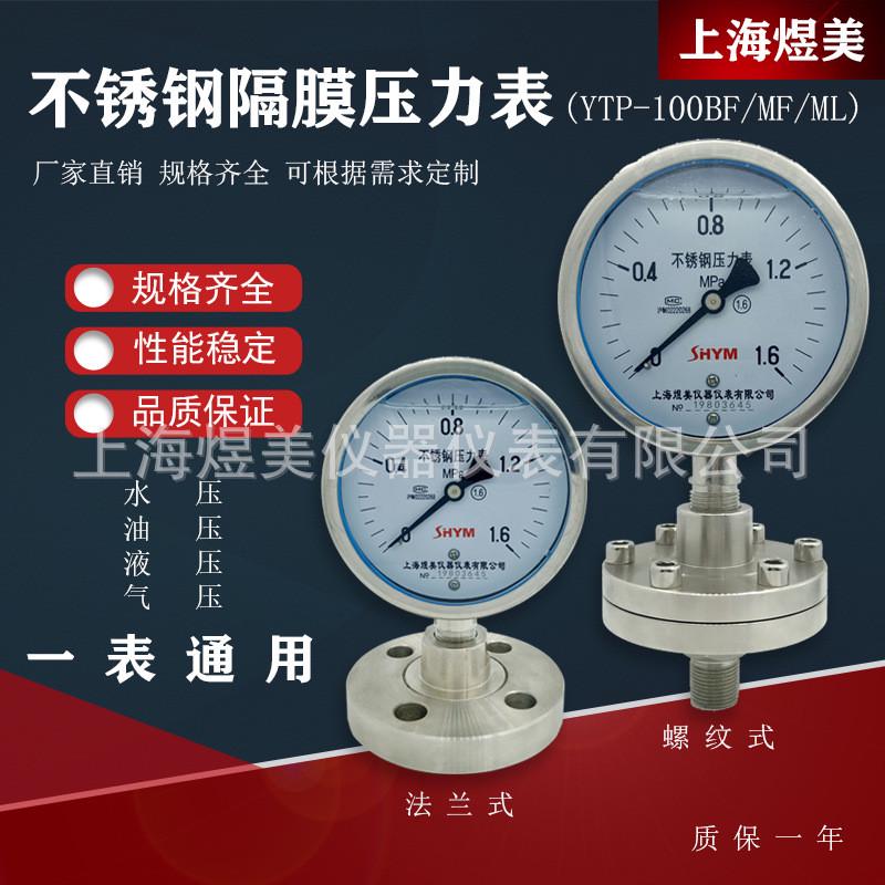 YTP100BF螺纹法兰连接DN25DN50316L衬四氟不锈钢耐震隔膜压力表