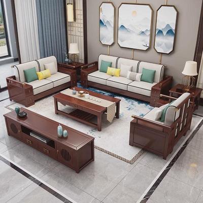 新中式全实木沙发客厅家用组合轻奢冬夏两用储物款现代橡胶木家具
