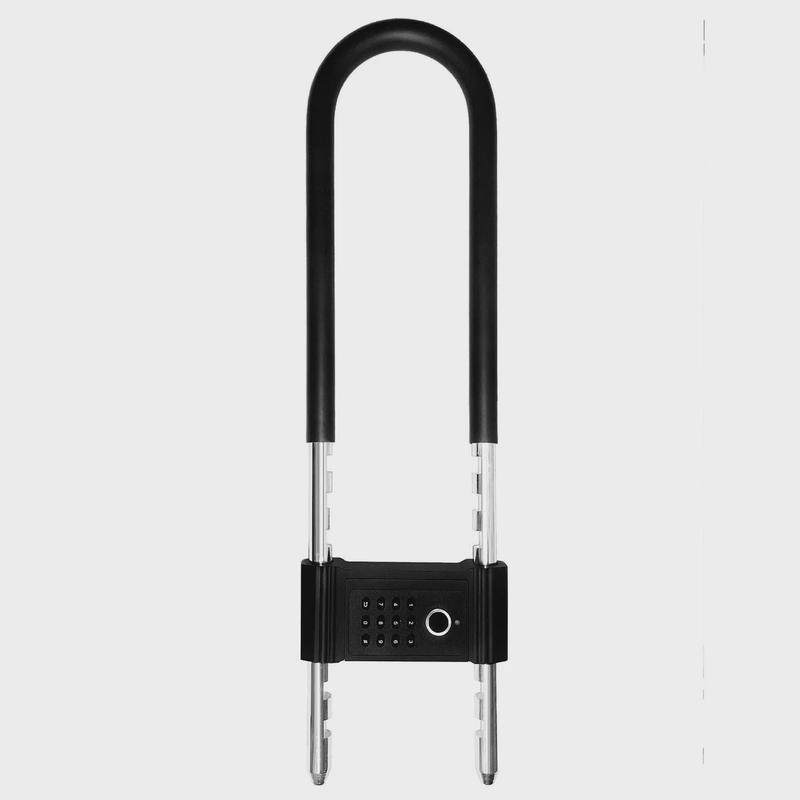 智玻璃门锁泰指纹u型密码锁智能挂锁芯商铺门锁电子锁办公室加长