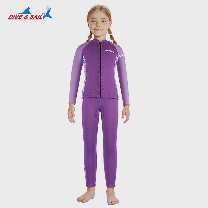加厚2.5mm儿童潜水服分体长袖新款潜水衣女童训练游泳防寒冲浪服