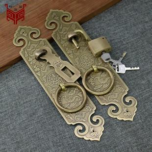仿古中式锁扣黄铜复古锁链搭扣门扣门锁大门柜门铜门栓加厚插销