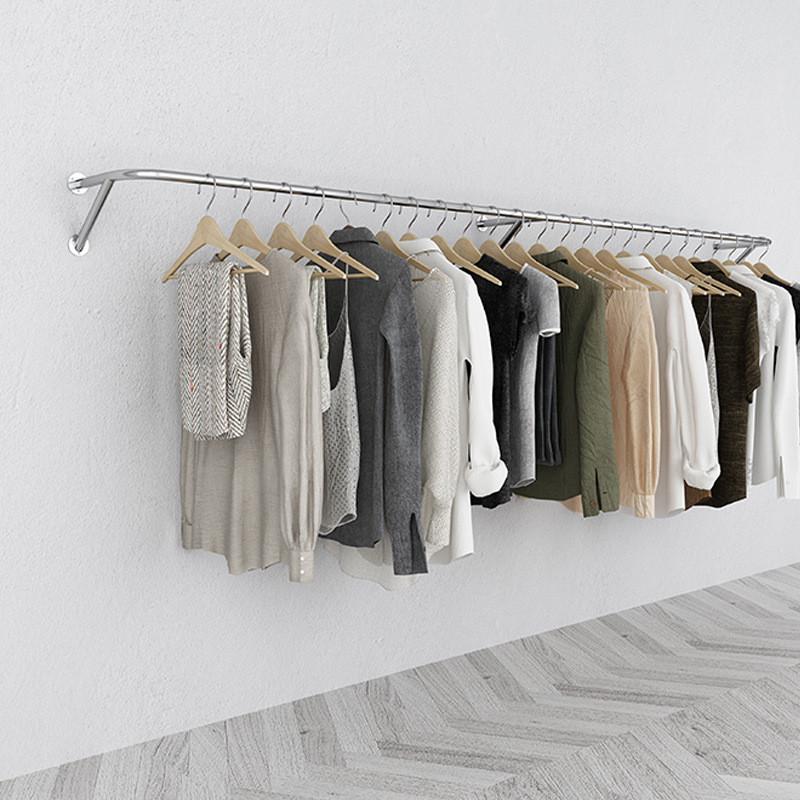 服装店展示架上墙童装架不锈钢壁挂女装店金色银色衣架挂衣杆货架