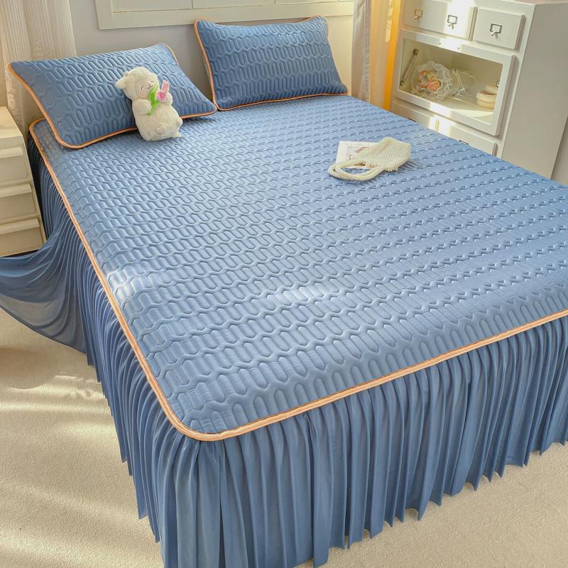 9V7T2024年新款凉感丝冰丝乳胶凉席床裙款三件套单双人可折叠可机