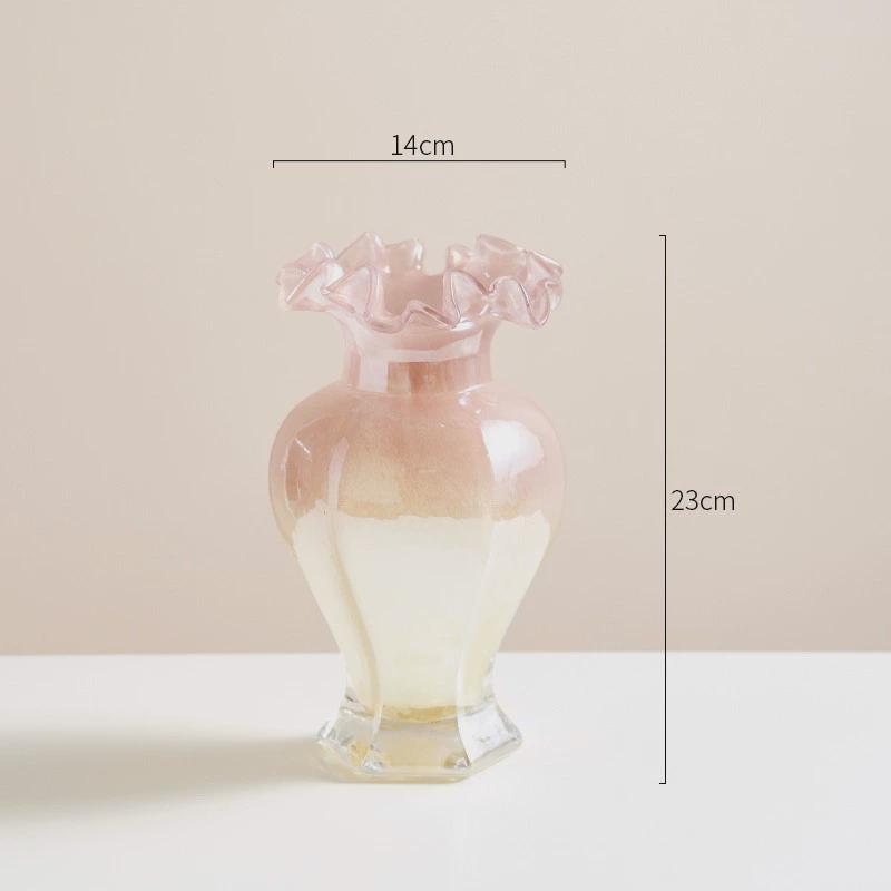 中古顿亮瓷粉色南瓜形芬柔美手工玻璃花瓶水养插花器家居装饰摆件