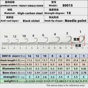 游山玩水马口钩白条翘嘴钩路亚飞钓歪嘴单钩8001S细条亮片钩