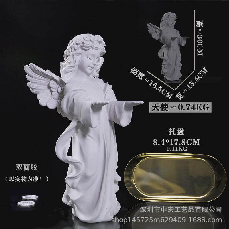 雕塑北欧复古天使艺术品西式家居饰品石膏雕像工艺品托盘摆件
