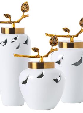 花瓶摆件镂空陶瓷创意时尚白色现代美式客厅家居酒柜装饰品干花瓶