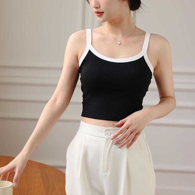 吊带背心女夏季内搭带胸垫一体文胸外穿白色长款纯棉美背打底上衣