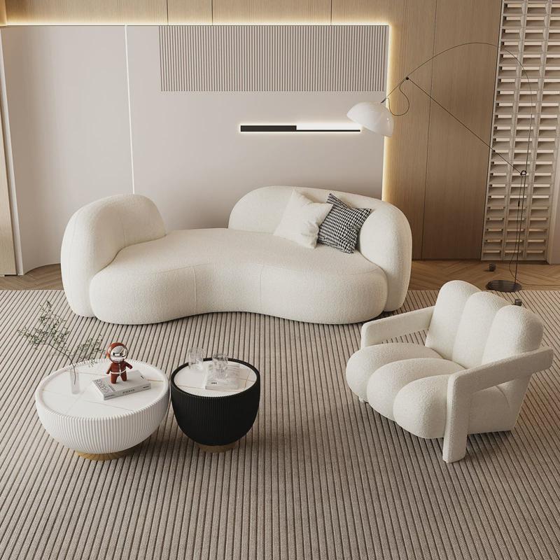 北欧家用弧形沙发茶几组合奶油风客厅沙发设计师款服装店休闲沙发