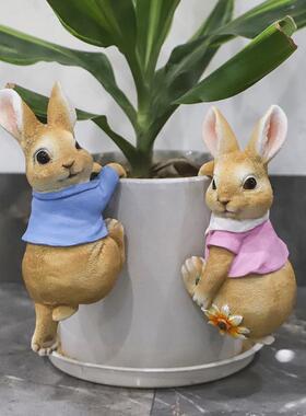 新款可爱兔盆子兔年装饰置别墅阳工作室花花挂露园盆挂饰布台台树